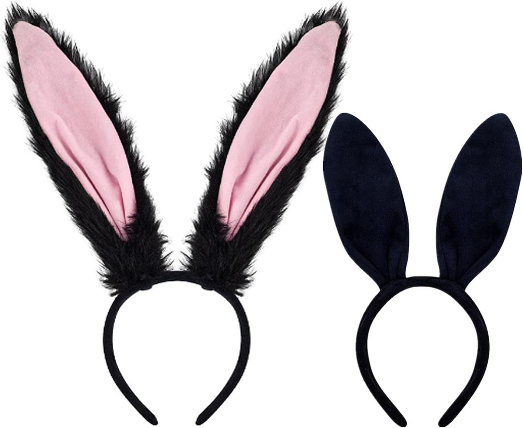 Kiddale 2Pcs Bunny Ears Headbands Rabbit Hair Bands for Easter Halloween Spring Party Decorations (Black)