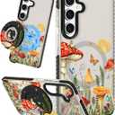 for Samsung Galaxy S24 Plus Case for Women - Girls Cute Design Compatible with Magsafe Magnetic Ring Holder Stand Mushrooms Butterflies Phone Covers Aesthetic Girly TPU Funda for S24 Plus