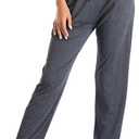 Envlon Women's Yoga Pants with Pockets Comfy Stretch Loose Wide Leg Casual Pants Breathable Running Workout Lounge Pants (Large, Dark Grey)