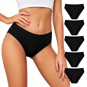 BATTEWA Womens Leak Proof Underwear Light Incontinence Bikini Panties Reusable Odor Control Protective Briefs for Ladies Teens 40ml (Black, L, 5 Pack)