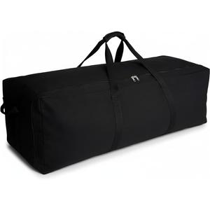 Extra Large Canvas Duffle Bag Heavy Duty, Camping Tent, Sports Equipment, Travel Storage (Side-opening Black)