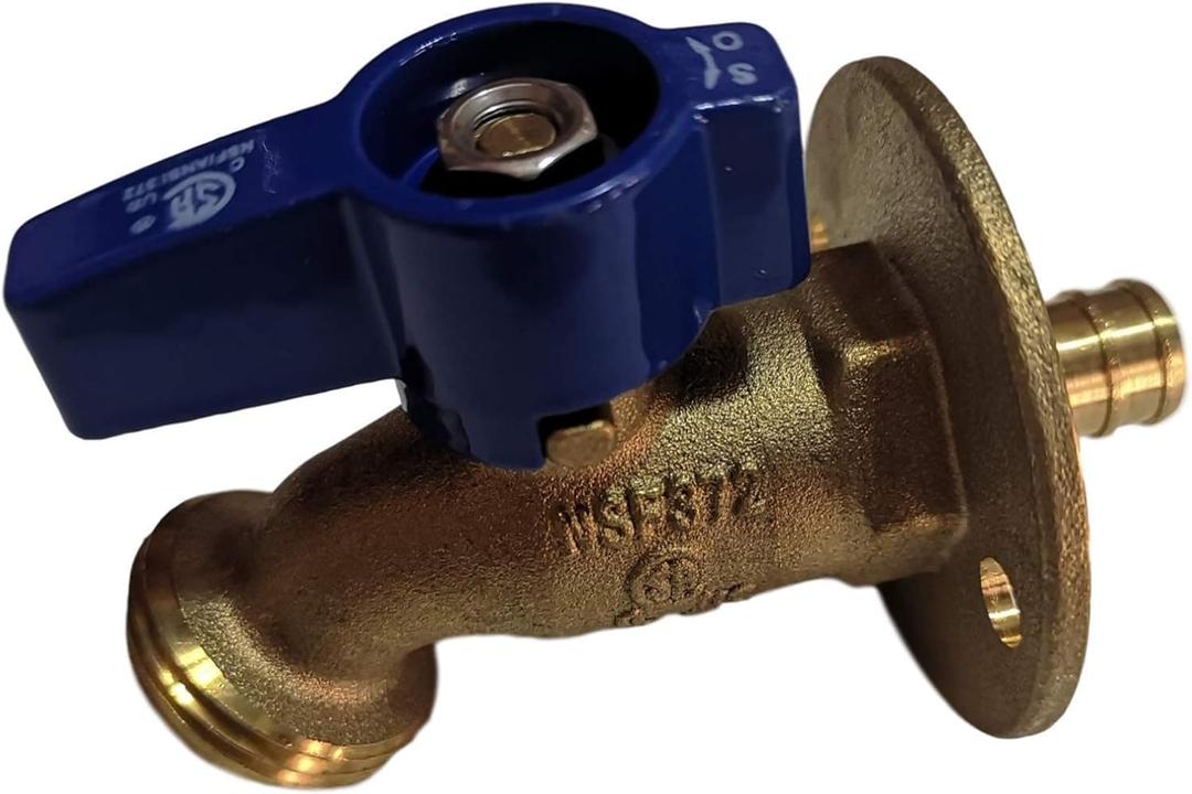 1 Piece XFITTING 1/2" Pex B x 3/4" GHT Hose Bibb with Flange, Pex B Garden Valve, Brass, Water or Oil (0.5 Inch)