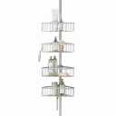 Zenna Home Tension Pole Shower Caddy, Corner Shower Storage System with 4 Adjustable Baskets, Bathroom Organization Solution, 60 to 108 Inch, Satin Nickel