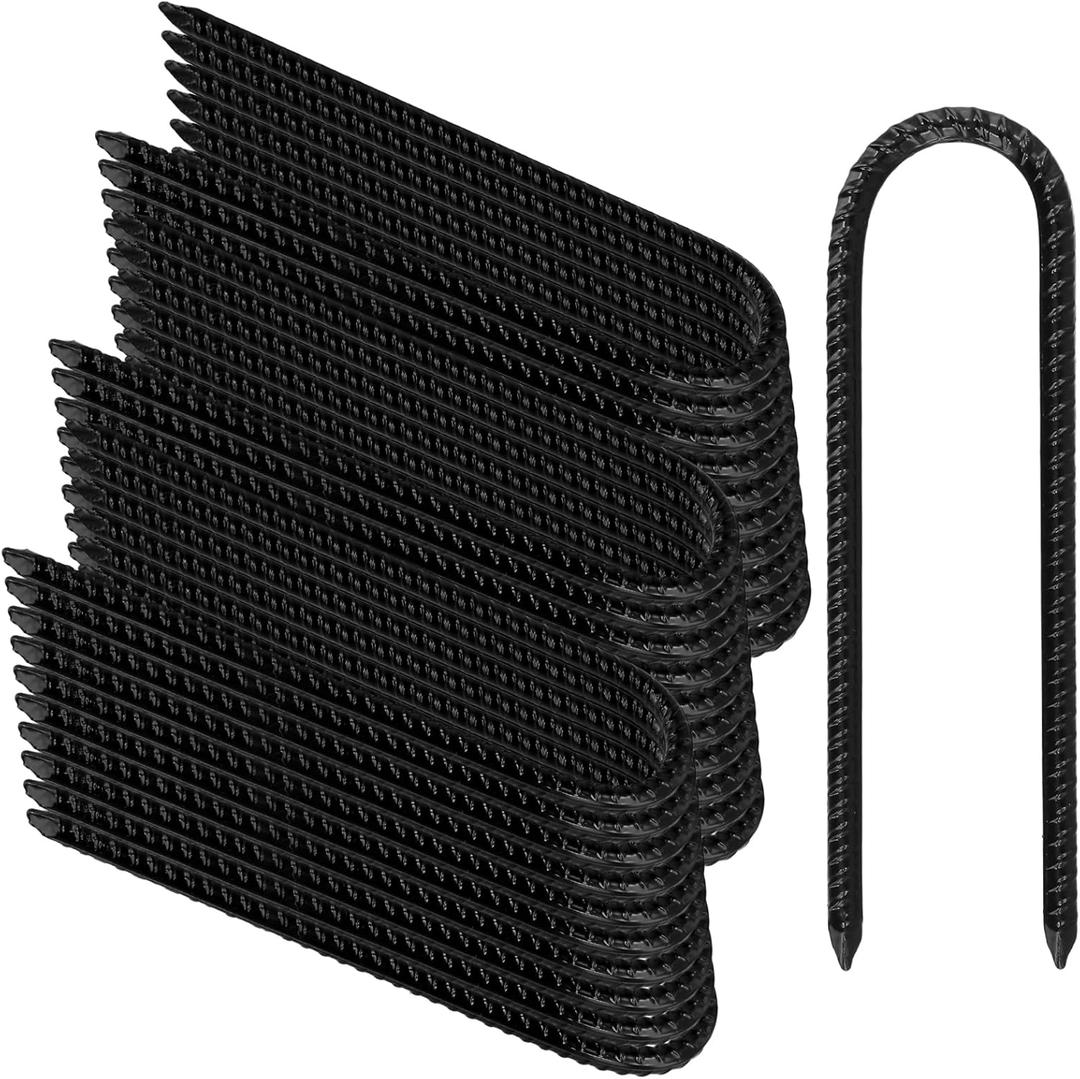 LEXININ 30 Pack U Rebar Stakes, 8 Inch Black Metal U Hook Ground Anchors for Tent Garden Fence