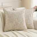 FUTEI Pack of 2 Chenille Tweed Vintage Throw Pillow Covers 16x16 Inch Soft Decorative Cushion Case Modern Farmhouse Accent for Couch Bed Living Room, Beige