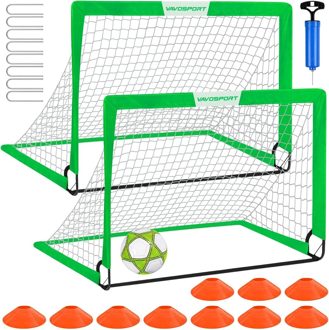 Kids Soccer Goals for Backyard Set - 2 of 4' x 3' Portable Soccer Goal Training Equipment, Pop Up Toddler Soccer Net with Soccer Ball, Stocking Stuffers for Kids Youth Outdoor Games, Sports Play Gifts