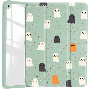 Cute Spooky Ghost for iPad Air 11" M3(2025)/M2(2024),iPad Air 5th/4th Gen 10.9" Halloween Spirit Clear Hard Back Hybrid Case,with Pencil Holder Trifold Stand Tablet Cover for Women