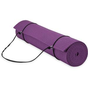 Gaiam Essentials Thick and Thin Yoga Mat Fitness & Exercise Mat with Easy-Cinch Carrier Strap (6MM, Purple)