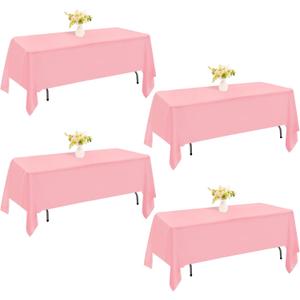 4 Pack Rectangle Tablecloth 60x102 Inch Pink Washable Polyester Table Cover for Wedding Dining Table Buffet Parties Banquet DecorationPink