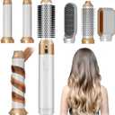 Hair Dryer Brush 5 in 1, Negative Ion Blow Dryer Brush Set Upgrade Hot Air Brush Air Styler Curling Wrap Air Curler, Curling Iron Hair Styling Tools As A Gift for Straight/Curl/Drying/Smoothing (Gold)