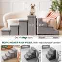 Love's cabin Dog Stairs for Small Medium or Large Dogs with Storage and Adjustable Steps, Foldable Cat Steps for Bed or Couch, 4-Step Gray Folding Ramp with Zip up to 200 lbs, Solid Grey