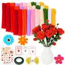 1000PCS Pipe Cleaners Flower Kit, Pipe Cleaner Bulk Craft Flower Making Kit with Instruction, 8 Colors Thick Chenille Stems for Arts DIY Craft Supplies with Greeting Card, Floral Wires, Tape, Stamen