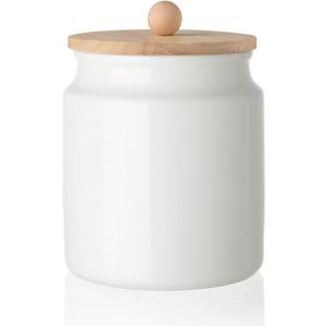 Sweejar Ceramic Kitchen Canisters, 28 FLOZ Porcelain Food Storage Jar with Airtight Seal Wooden Lid, Home Container Serving for Coffee Beans, Tea-leave, Sugar, Salt and More, Tool Bucket (White)