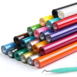 HTVRONT HTV Heat Transfer Vinyl Bundle - 20 Pack 12'' x 3FT Iron on Vinyl for All Cutting Machine, Easy to Use Heat Transfer Vinyl for T Shirts, HTV Vinyl Bundle with 20 Assorted Colors