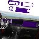 Jimen Fit for Jeep Wrangler JL JLU & Gladiator JT 2024-2025, 4PCS Center Console Dash Trim & Dashboard Cover Navigation Panel Interior Overlay (Purple)