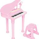 Kids Piano Keyboard Toy, Toddler Electronic Musical Instrument Educational Toy with Microphone, Multiple Sounds, Record Playback, Lights & Stool, Birthday Gift for 3 4 5 6 7 Years Old Girls