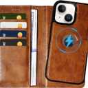 2 in 1 PU Leather for iPhone 14 Plus/15 Plus Case, Detachable Wallet Case with Card Holder, Removable Flip Folio Cover with RFID Blocking, Stand Shockproof Phone CoverCompatible with MagSafe Brown