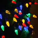 Solar Christmas Lights Outdoor C6 Strawberry String Lights, LED Christmas Fairy Lights 50 LEDs Solar Operated Rechargeable Garden Lights for Christmas Tree, Holiday, Arbor Decor (Multicolor, 8 Modes)