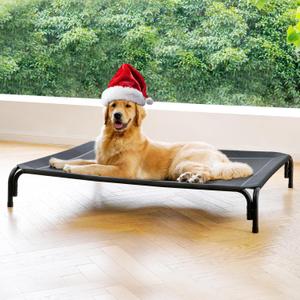 Elevated Dog Bed Raised Outdoor Dog Cot for Extra Large Dogs, Installation Requires No Tools, Frame with Washable Cooling Breathable Mesh Anti-Slip Feet, Indoor Pet Bed, Black, 48.8 Inches