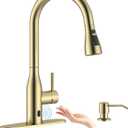 APPASO Touchless Kitchen Faucet Gold, Touchless Kitchen Faucet with Soap Dispenser, Pull-Down Sprayer, Single Handle Stainless Steel, Hands Free for 1-4 Hole Sink, Brushed Gold, Easy Installation