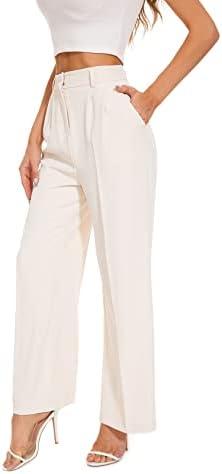 FUNYYZO Wide Leg Pants Women's High Elastic Waisted in The Back Business Work Trousers Long Straight Suit Pants S