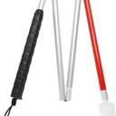 Rotating Head Folding Blind Cane Walking Stick with Red Reflective Tape for The Blind and Visually Impaired People,43 inch Collapsible Non-Slip Aluminum Cane