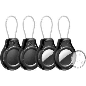 YXLILI 4 Pack AirTag Keychain Holder for AirTag, IP67 Waterproof AirTag Case with Wire Cable for Luggage, Backpack, Keys, Bike and Dogs, Dust Resistant, Scratch-Resistan