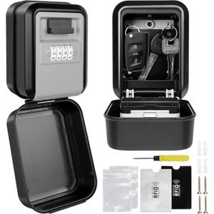 Key Lock Box with Light Up Dials, Sturdy Metal Body with Weatherproof Cover, Wall Mount Combination Lockbox for Keys, Easy Resettable Code, Spare Key Storage Box for Home Office Garage