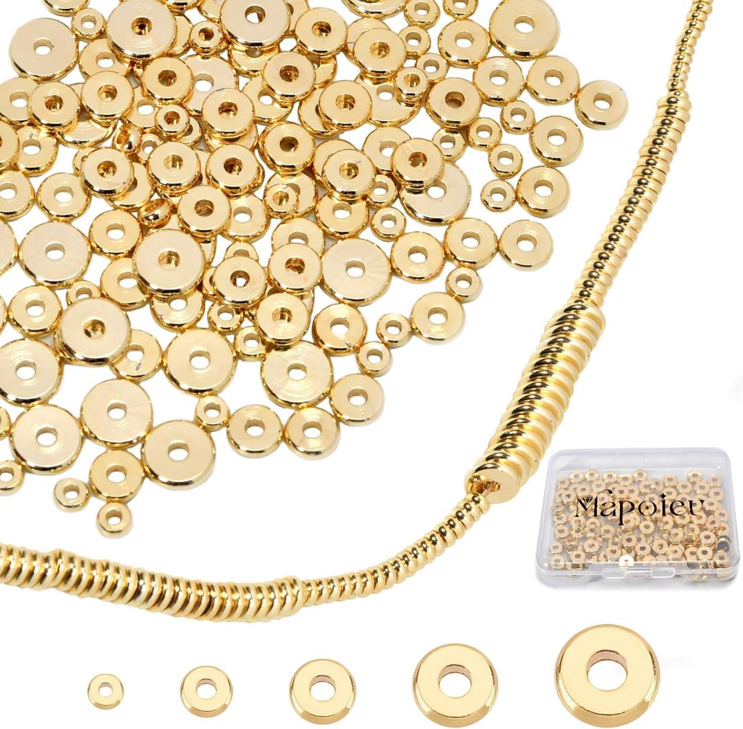 14K Gold Flat Spacer Beads, Disc Spacer, Gold Plated Solid Brass Beads for DIY Bracelet, Necklace Jewelry Making (6mm)