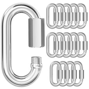 KINLINK Quick Link Chain Connector, 304 Stainless Steel 15PCS M4 5/32 Screw Carabiner, Small Locking Carabiner Clips Heavy Duty Chain Hooks for Connecting Hammock, Swing, Shade Sail-Capacity 500LB