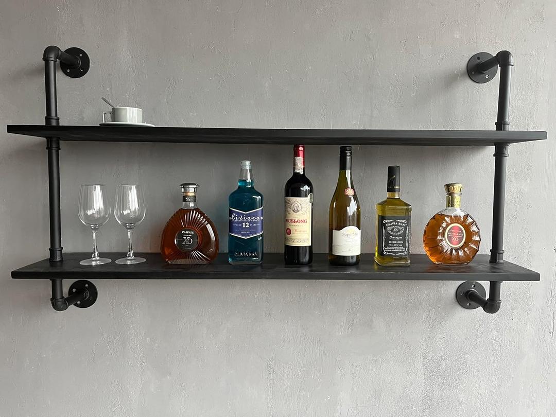 HDDFER Floating Bookshelf Shelves Industrial Pipe Shelving Pipe Shelves Rustic Wall Shelf 48 Inch Farmhouse Book Shelves for Wall Mounted, 2Tier48in