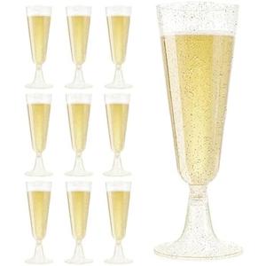 Pack of 2, Plastic Champagne Flutes 10 Pack Disposable Champagne Glasses 5.5 Oz for Small Party Parties Wedding Toasts and New Year’s Eve - Elegant Bulk Gold Plastic Wine Flutes (Gold-10pcs)
