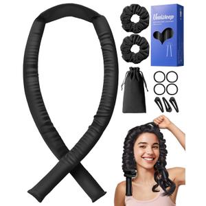 Umisleep 22 Momme Mulberry Silk Heatless Curls Overnight, Heatless Hair Curler to Sleep In, for Women Long Hair, Hair Care Roller Gift Set, Upgraded Soft with Clips & Scrunchies, Black