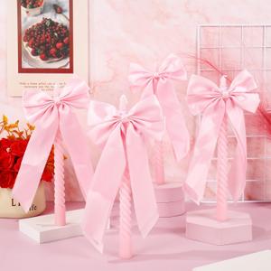 Whaline 8Pcs Valentine' s Day Pink Spiral Taper Candles with Ribbon Bow Decor Dripless Twisted Wax Candles 10 Inch Long Unscented Candle Sticks for Coquette Bachelorette Bridal Wedding Party