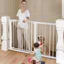 COMOMY 30" Tall Baby Gate for Stairs Doorways, Fits Openings 29.5" to 51.6" Wide, Auto Close Extra Wide Dog Gate for House, Pressure Mounted Easy Walk Through Pet Gate with Door, White