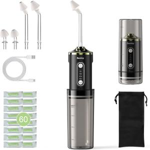 Electric Nasal Irrigation System, Cordless Neti Pot for Sinus Rinse & Nasal Care, 3 Adjustable Modes, 4 Nozzles Tips for Kids & Adults, IPX7 Waterproof, Foldable Design with 60 Salt Packs (Black)