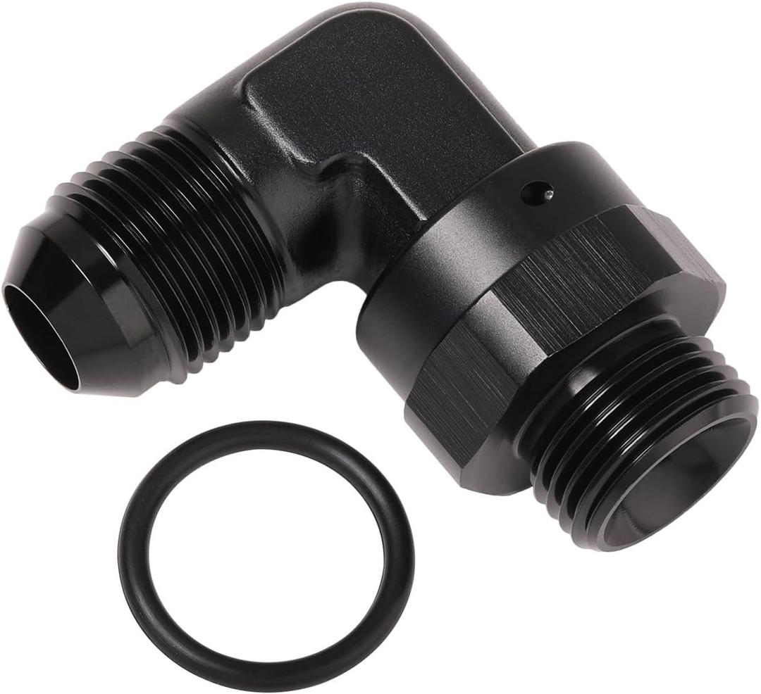 8AN Male Flare to 8AN -8 ORB O-ring Boss 90 Degree Swivel Fitting Adapter Aluminum Black