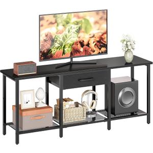 HOOBRO TV Stand for TVs up to 55 Inch, Entertainment Center with Fabric Drawer & Open Shelves, Industrial TV Media Console Table with Storage, for Living Room, Bedroom, Black BB125DS01, 11.8"D x 47.2"W x 19.8"H