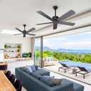Obabala Black Ceiling Fan No Light, 52 in Outdoor Flush Mount Ceiling Fans with Remote Control without Light, 5 Blades, 6 Speed Reversible DC Motor Modern for Patios, Garage, Bedroom, Porch
