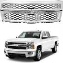 PENSUN Front Bumper Honeycomb Mesh Replacement Fit For Chevrolet Silverado 1500 2014–2015, Front Grille Chrome Silver ABS, Snap‑On Installation, Fits GM1200712/23259624