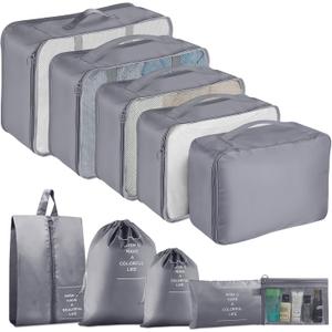 Packing Cubes - 10 Set Luggage Organizer Bags for Family, Mesh Breathable Travel Packing Cubes for Suitcases, Durable Travel Essentials Bags Set (Grey)