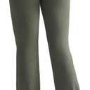 RUNNING GIRL Womens Ribbed V Crossover High Waist Yoga Pants Flare Leggings for Women with Side Pockets (Green, M)