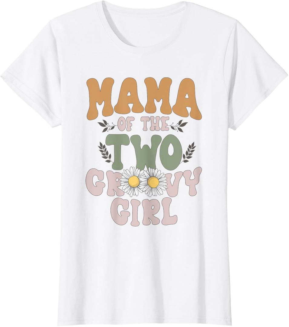 Mama Mommy Second Birthday Two Groovy Girl Family Matching T-Shirt