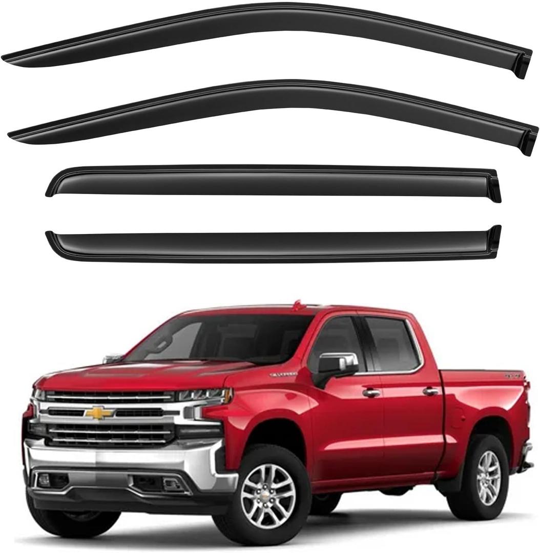 Window Visors Rain Guards for 2019-2024 Chevy Silverado/GMC Sierra 1500 Crew Cab, Out-Channel Window Vent Wind Deflectors Visors Shades for 20-24 Silverado/Sierra 2500HD 3500HD Crew Cab (2019-2024 Silverado/Sierra 1500 Crew Cab)