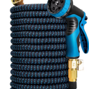 Kotto 100 ft Flexible Garden Hose, Water Hose for Outside with 10 Spray Nozzles, Brass Connector, Leak-Proof, Blue