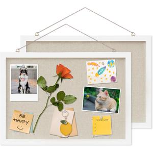 DAHAPYBOO Cork Board with Linen White 2Pack,Bulletin Board 17"x12" Hanging Corkboards for Office Home School Message Board or Vision Board Decoration.
