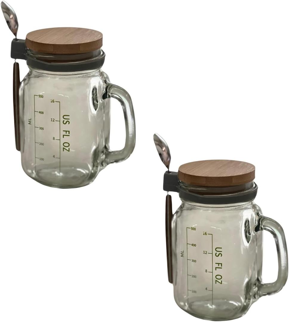 Kaya Commodities Modern Minimalist Overnight Oats Jars (2 Pack, 16 oz, BPA Free, Glass & Bamboo, Leakproof, Microwave & Freezer Safe)