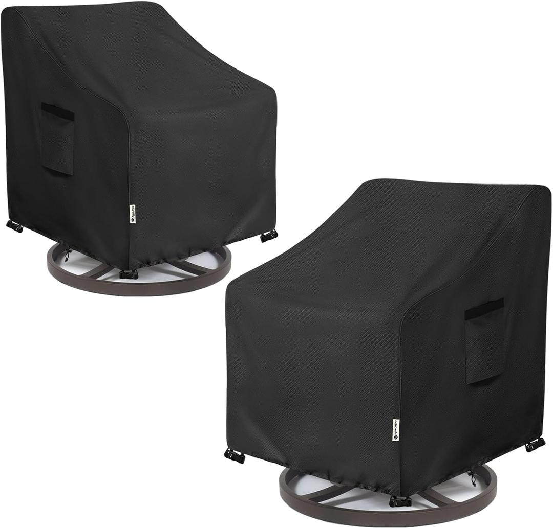 Outdoor Swivel Lounge Chair Cover 2 Pack,Waterproof 100% Outdoor Patio Chair Covers,27.5W x 32.5 D x 39 H inches,Outside Furniture Lounge Deep Seat Cover -Black