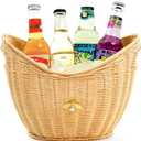Lexenic Ice Bucket with Handle Hole, Woven and Acrylic Double Layer Basket Design, 4L Champagne Wine Ice Bucket for Cocktail Bar, Parties, Picnics- Anti Frozen Hands Anti Water Leakage (Rattan)