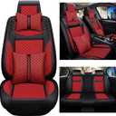 Car Seat Cover Full Set, Premium Soft Breathable Seat Covers with 2 Neck Pillows & 2 Lumbar Pillows, Universal Fit for Most 5 Seats Cars SUV, Airbag Compatible (Red)